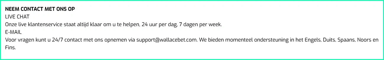 Wallacebet Netherland Klantenservice